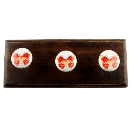 Multicolor Butterfly Ceramic Flat Wooden Hook